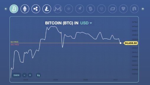 A graph showing the real-time price of a cryptocurrency